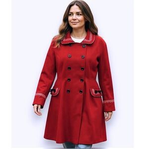Red Gothic Coat Corset Back Lace Trim Double Breasted Victorian Lolita Womens M‎